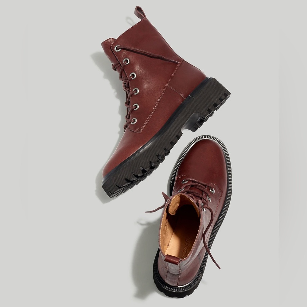 Madewell Rayna Leather Lace-Up Boots in Dark Cabernet (8.5) - NWT
